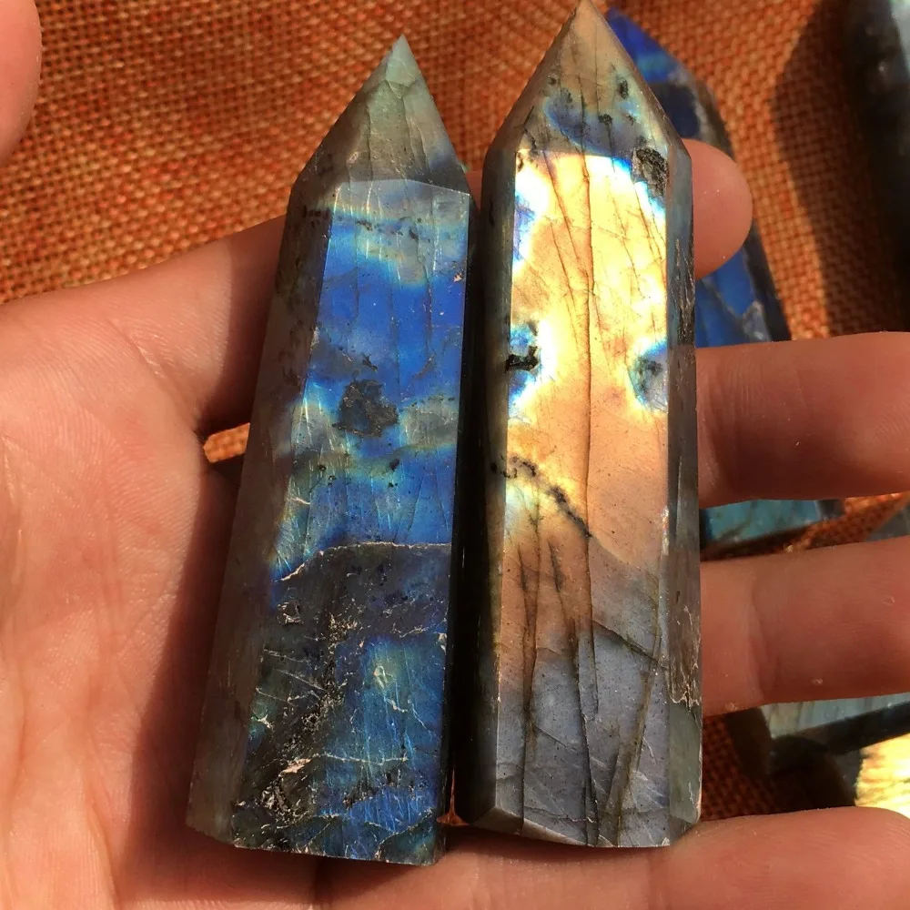 2PCS Natural labradorite obelisk quartz crystal wand point healing