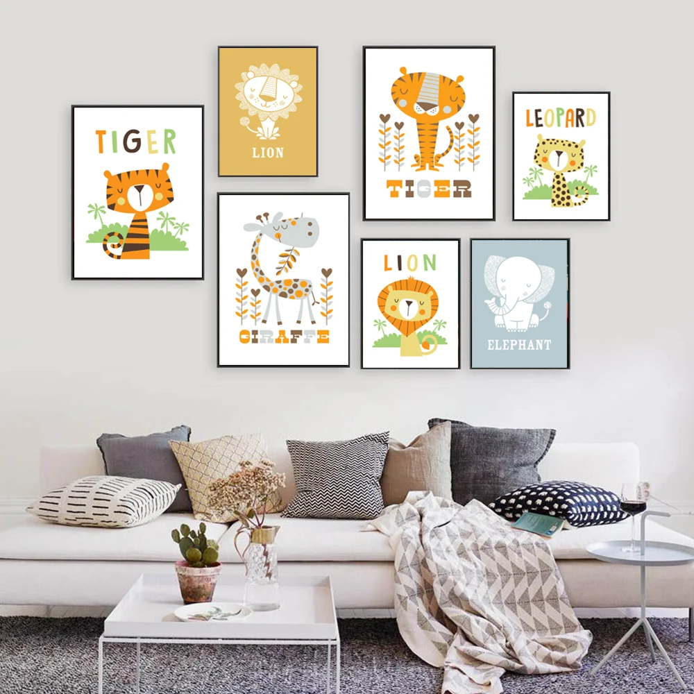 

Nordic Art Cartoon Animal Lion Tiger Minimalist Canvas Poster Nursery Wall Picture Print Children Room Decoration