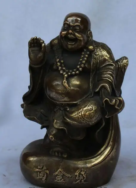 S5235 6&quot Old Chinese Bronze Stand Moneybag Happy Laugh Maitreya Buddha Wealth Statue | Дом и сад