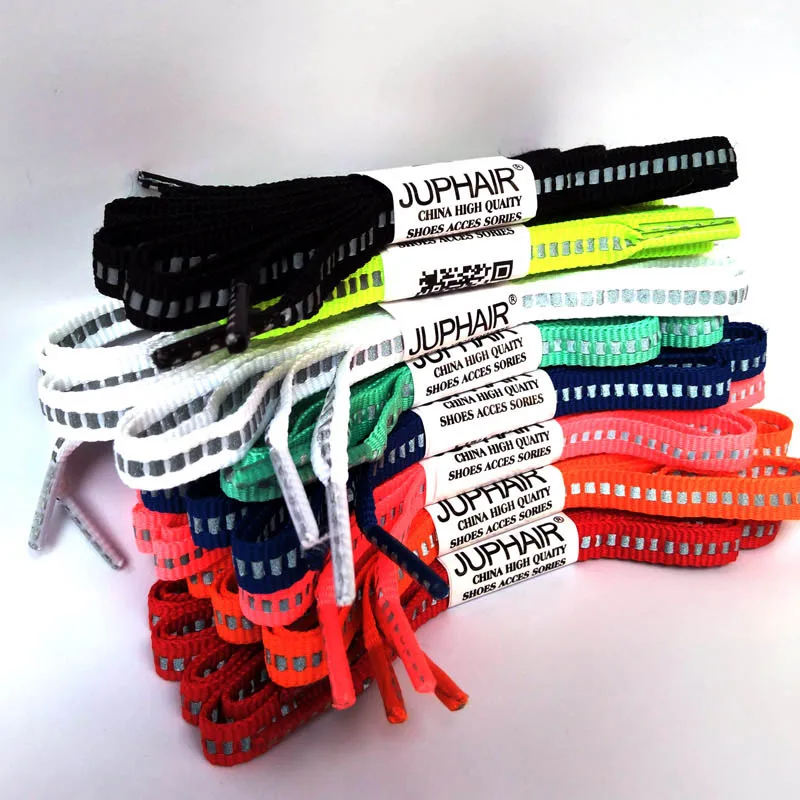 JUP1 Pair Reflective Shoelaces Visibility Flat Shoelaces Running Cycling Safty Minimal Fashion Party Samping Casual Cloth Shoes