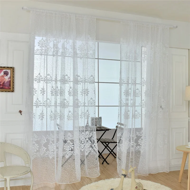 

OnnPnnQ Floral Printing Voile Curtains Sheer Tulle Flower for Living Room Window Screening Home Decoration