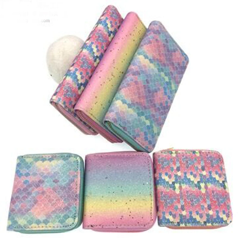 

Panelled Rainbow Long Wallet Mermaid Short Wallet Famale Beauty Handbag Cell Phone Zipper Fashion 19 Card Coin Purse Large Bag