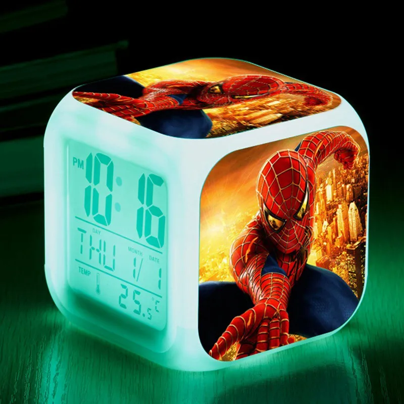 

Spiderman Digital Clock 7 Colors Changing Spider man LED Alarm Clock Lovely Cartoon night light Alarm Clock for Kids Watches