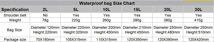 waterproof bag size