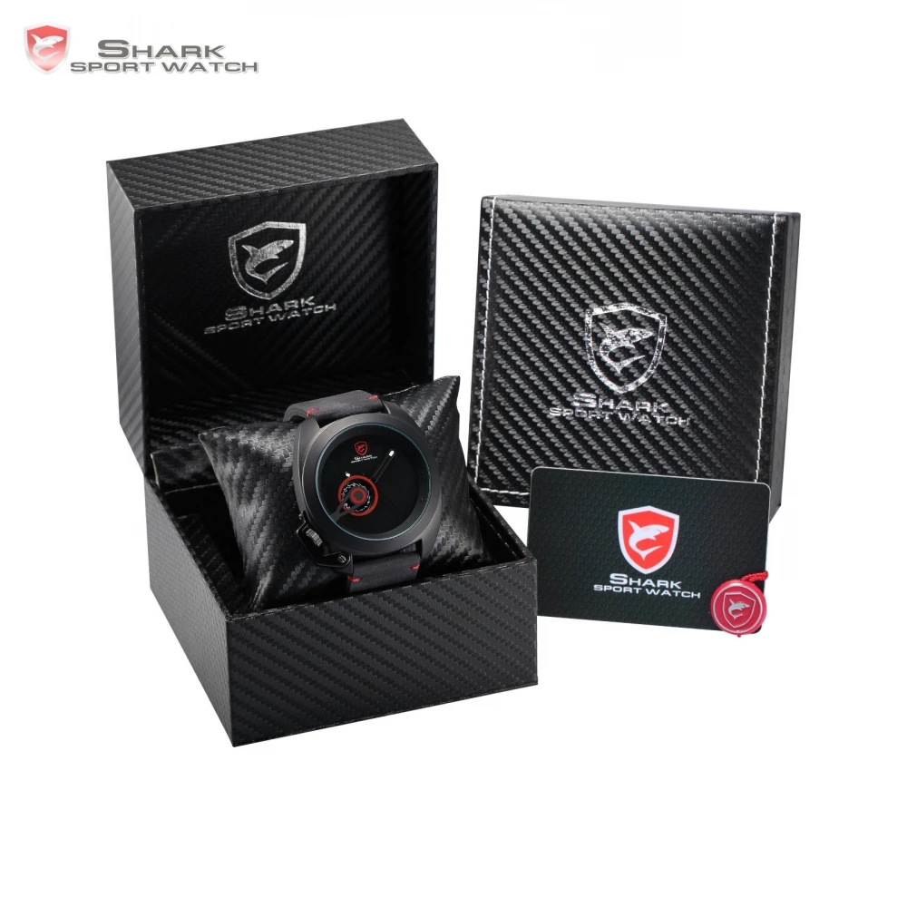 

Luxury Leather Box Tawny Shark Sport Watch Brand Auto Date Display Left Button Leather Strap Men Military Wristwatch /SH446-451