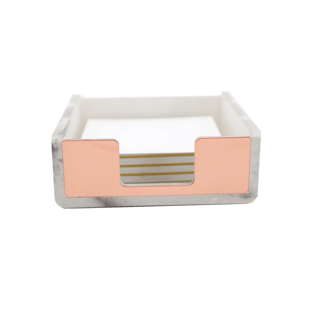 marble rose gold memo note cube holder dispenser desk organizer