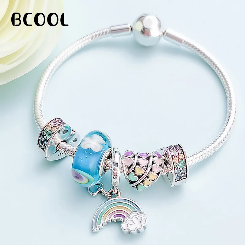 

100%925 Sterling Silver Original Copy 1:1 Retro Silver Charm Bracelet Crystal Beads Fine Bracelet Women's Jewelry Gifts