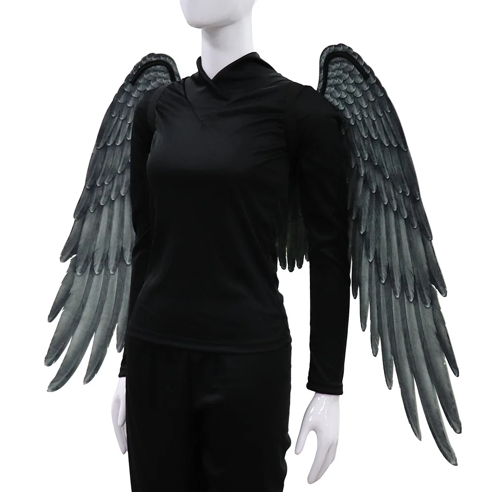 

2019 HOT High Quality Pu Foam Soft Engelenvleugels Adult Women Cosplay Costume Black and White Asas De Anjo Alas De Angel Wings
