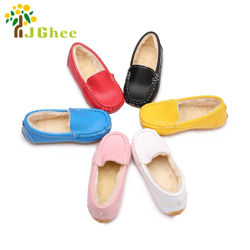 

Autumn Winter Kids Shoes For Boys Girls PU Leather With Cotton Inside Warm Children's Sneakers Candy Color 2-12 Years Old