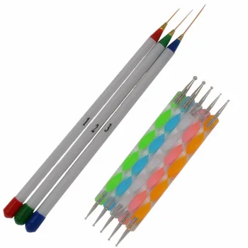 YZWLE 5Pcs 2 Way Dotting Marbleizing Painting Pen + 3pcs Nail Art Design DIY Drawing Painting Striping Nail Gel Pen