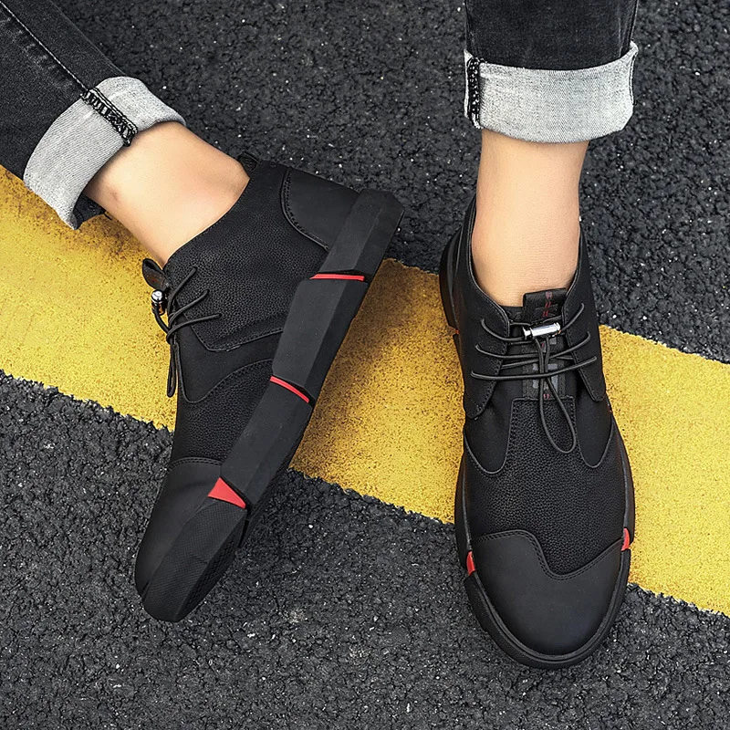 

2019 BIG SIZE NEW Brand High quality all Black Men's leather casual shoes Fashion Sneakers flats Oxfords Shoes For Men tyu78