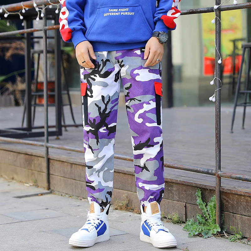 

new loose Long Pant Men cargo pants Baggy Trousers Fashion Fitted Bottoms street wear hip hop Pocket pant purple