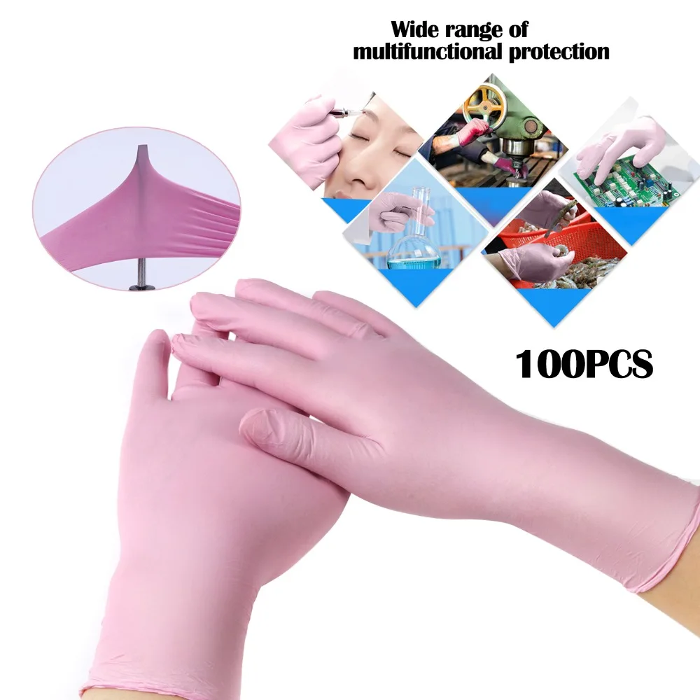 S size 100Pcs Pink/Blue Disposable Glove Latex For Tattoo Body Art Food Glove Cleaning Gloves Anti-slip Acid/Alkali Rubber Glove