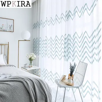 

European Wave Stripe Design Simple Fresh Bedroom Living Room Half Shade Gauze Curtain Finished Product Customization S002&30