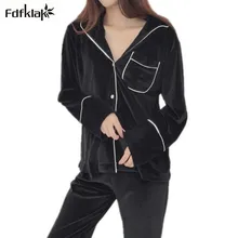 Fdfklak Hot Brand Women Winter Pajamas Casual Comfortable Ladies Pyjamas Set Long Sleeve Gold Velvet Sleepwear pijama feminino