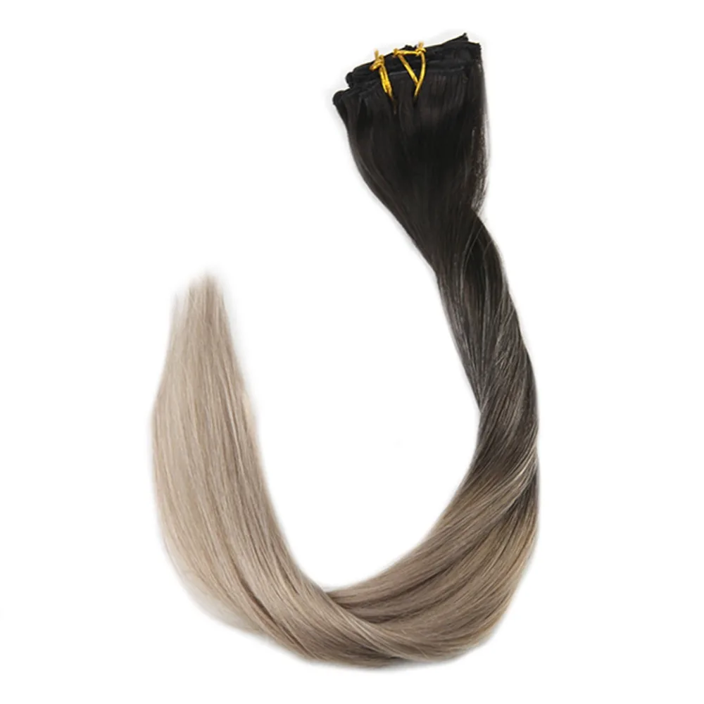 

Full Shine Dip Dyed Ombre Clip In Remy Hair Extensions Color #1B Fading To 18 7Pcs 50g Real Hair Clip In Human Hair Extensions