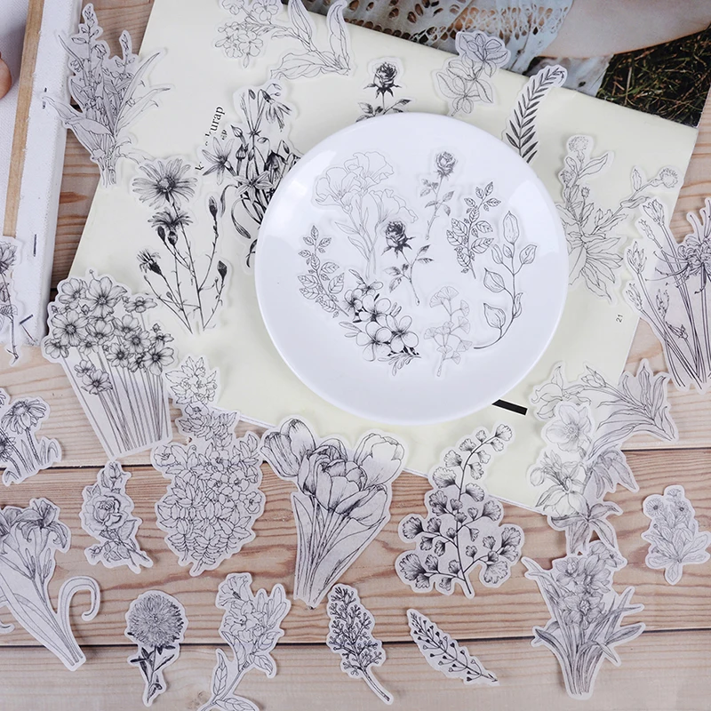 

58pcs/set DIY Vintage Flowers Style Vellum Paper Stickers Scrapbooking/Card Making/Journaling Project