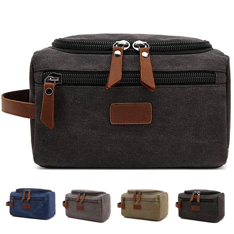 Canvas Toiletry Bag for Men Wash Shaving Dopp Kit Women Travel Make UP Cosmetic Pouch Bags Case ...