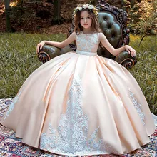 Новинка; платья для первого причастия с длинными рукавами; Платья с цветочным узором для девочек с круглым вырезом и бантом; Бальные платья на заказ; Vestidos