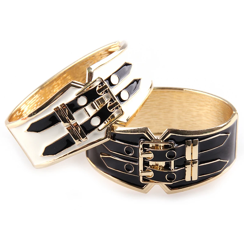 

Free Shipping Hot selling Zinc Alloy Belt buckle bangle white and black enamel metal Leather Bangles Bracelet