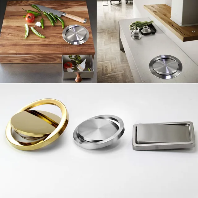 Stainless Steel Flap Flush Recessed Built-in Balance Swing Flap Lid Cover Trash Bin Garbage Can Kitchen Counter Top 1