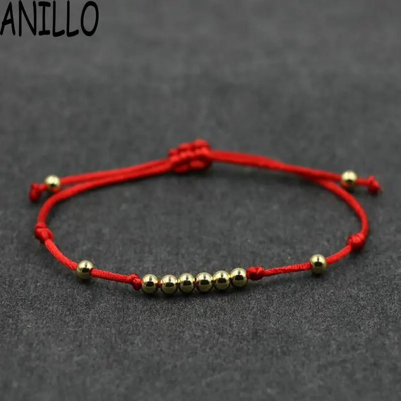 

ANILLO Women Red Rope Thread String Bracelet Lucky Braided 4 Mm Copper Beads Bracelet Adjustable Charms Jewelry