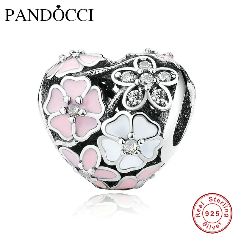 

QANDOCCI Fits Pandora Bracelets 100% 925 Sterling Silver Jewelry Heart Poetic Blooms, Mixed Enamels Original Charms