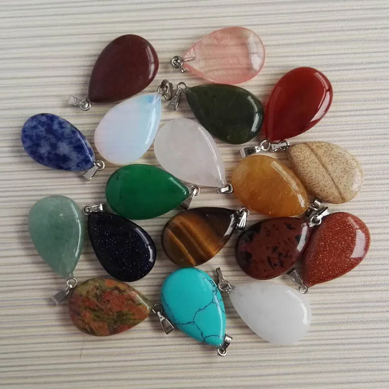 wholesale 100PCS natural stone pendants water drop pendant Charms for Necklaces 