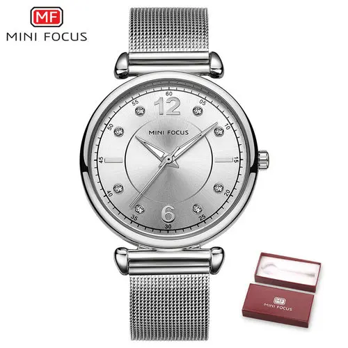 Мини-фокус модные женские часы лучший бренд роскошные розовые золотые сетчатые ремешок Украшенные стразами элегантные женские аналоговые часы - Цвет: SILVER