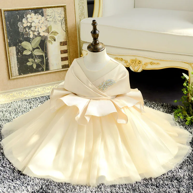 

1-10 Years Flower Girl Dresses for Wedding Big Bowknot Princess Evening Gowns Ball Gown Kids Pageant Dress for Birthday Costume