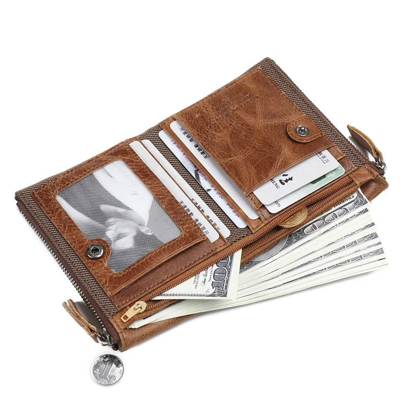 

Luxury Brand Cowhide Leather Men Wallets Short Coin Purses High Quality Vintage Wallet Zipper Design Card Holder Clutch Wallets