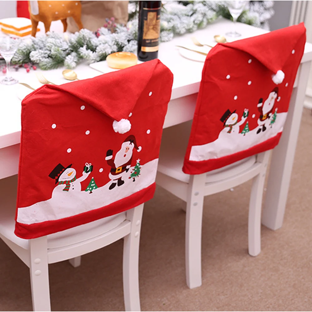 Новые Горячие Вечерние рождественские стол красный чехол Рождественская шапка Санта Клаус Снеговик декор в виде оленя ужин стул крышка