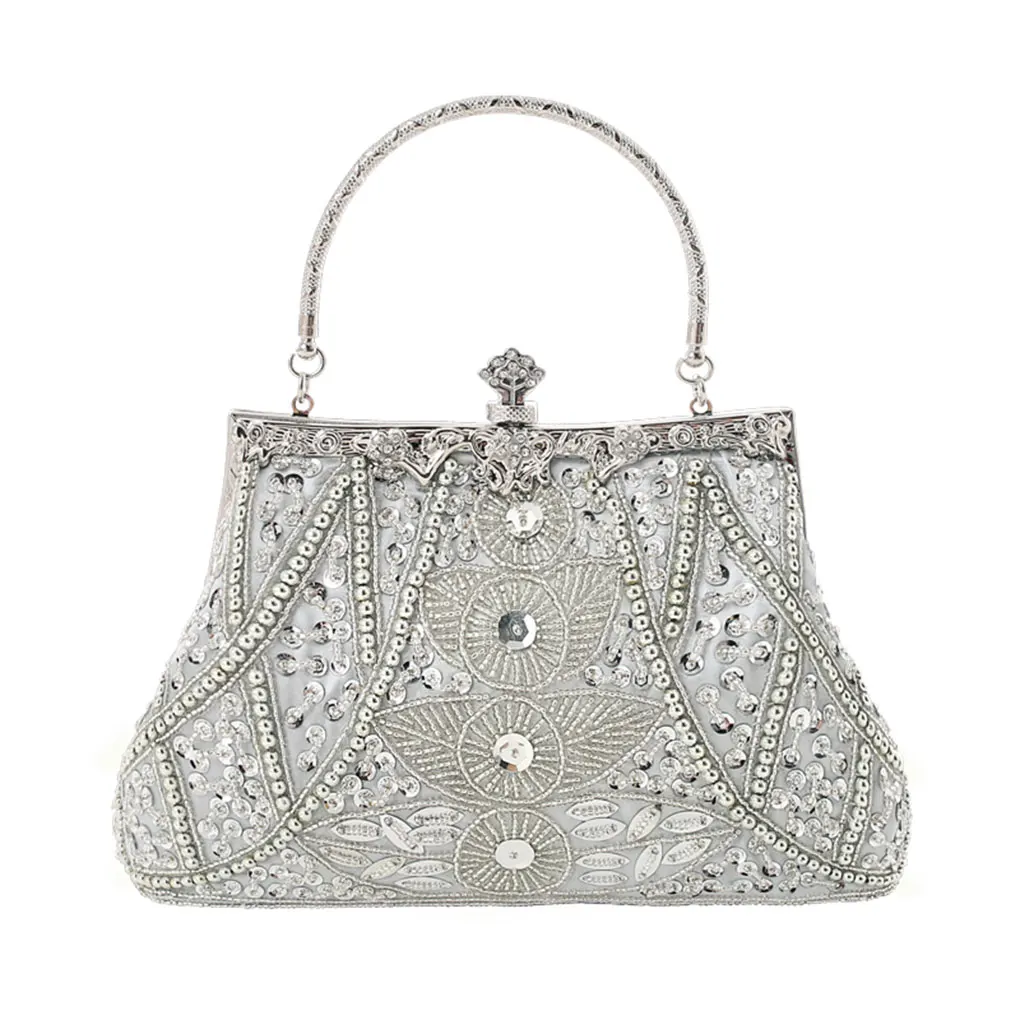 

Vintage Women Party Wedding Handbags Retro Bead Embroidered Bags Cheongsam Clutch Purse Casual Shoulder Messenger