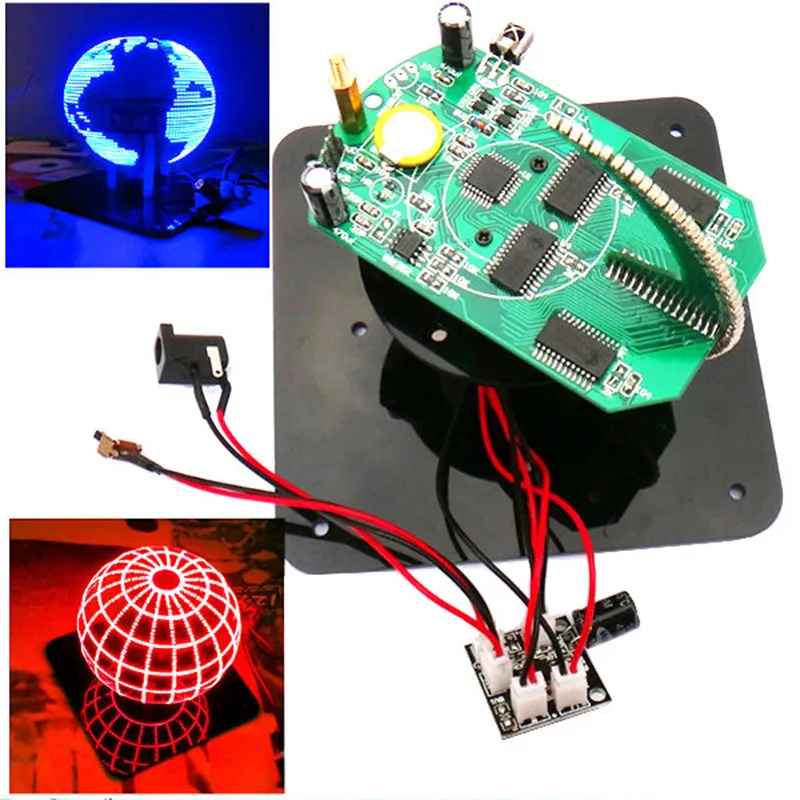 

CLAITE DIY LED Modules Spherical Rotating LED Kit POV Soldering Training Kit Blue And Red Light