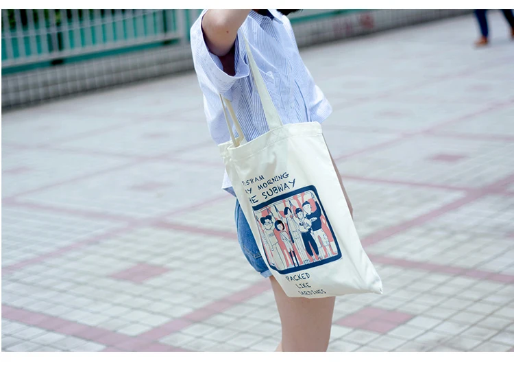 Letter Cartoon Printing Shoulder Recycle Bags Japanese Canvas Joker Casual Handbag Girl Student Portable Foldable Shopping Bag04