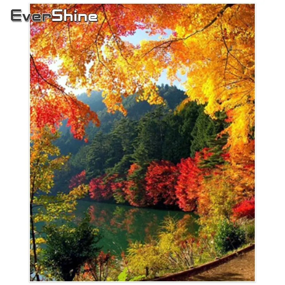 

EverShine Diamond Mosaic Tree Diamond Painting Full Square Landscape Diamond Embroidery Cross Stitch Scenic Rhinestones Leaves