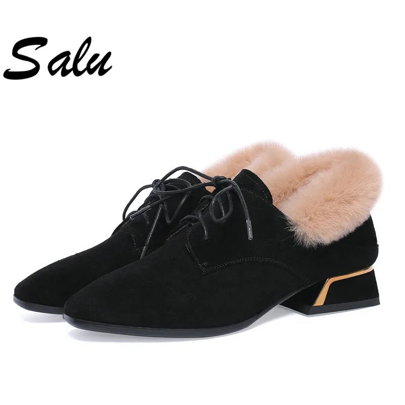 Salu Winter Warm Wool Fur Ankle Boots Genuine Full Grain Leather Long Plush Snow Boots Women High Quality Shoes Salu Winter Warm Wool Fur Ankle Boots Genuine Full Grain Leather Long Plush Snow Boots Women High Quality Shoes