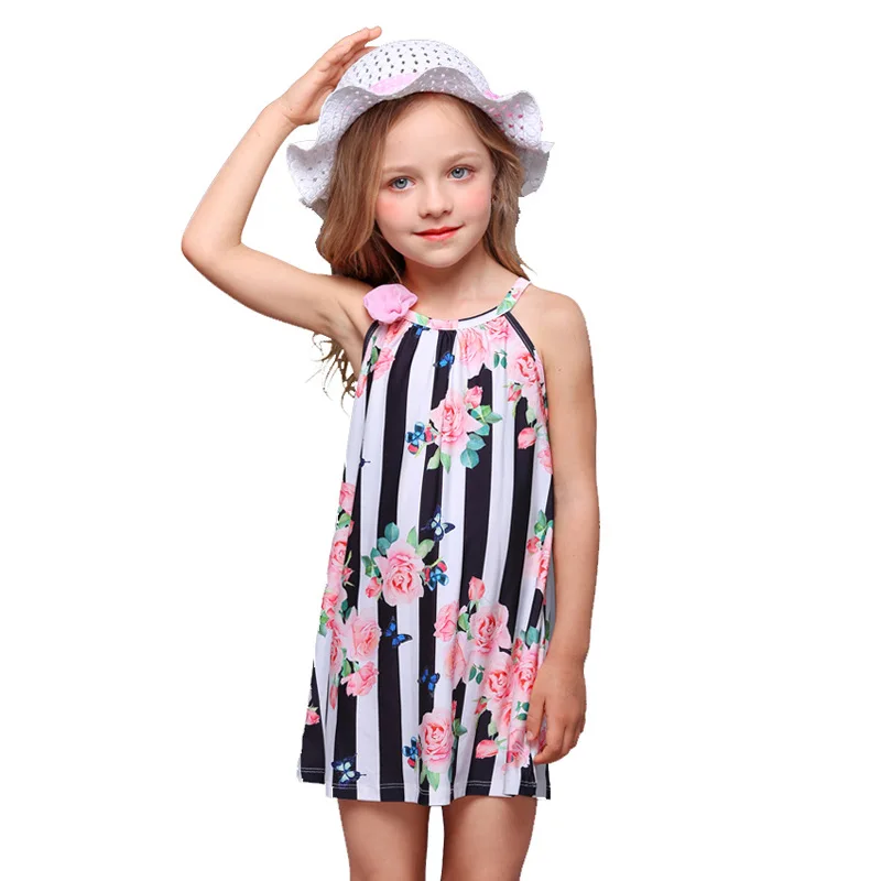 

2019 Baby Girl Summer Casual Style Dress striped rose print A-Line dress Cotton Princess Kids Dresses For Girls Clothes