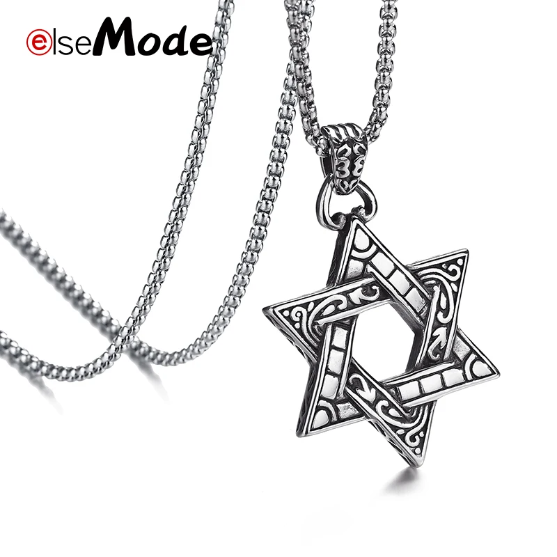 

ELSEMODE Magen Star of David Charms Pendant Neckalce for Women Silver Titanium Steel Hexagram Israel Necklace Amulet Jewelry