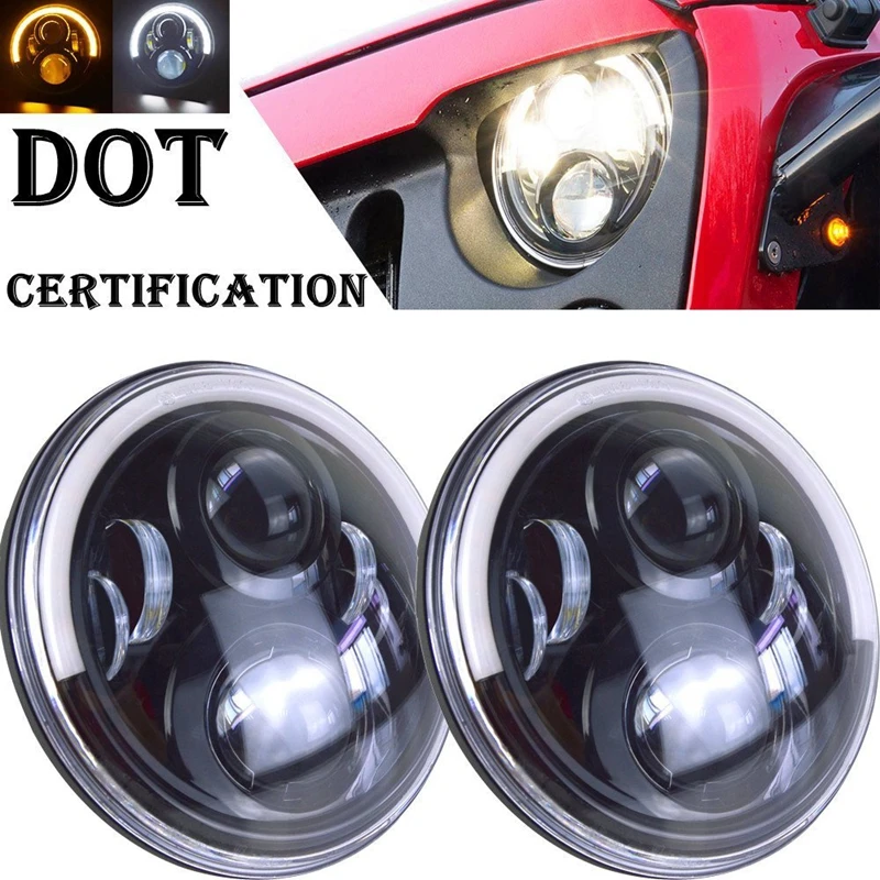 

Pair 60W 7inch White DRL & Amber Turn Signal Light LED Headlight for Jeep Wrangler JK TJ Hummer H2 Patrol Y60
