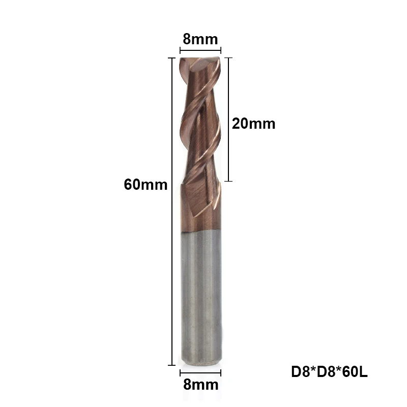 XCAN 1 шт. 1-12 мм твердосплавная Концевая фреза HRC 50 2 Флейта плоский концевой фреза с покрытием TiCN фрезерный станок с ЧПУ Бит Гравировальный Бит - Длина режущей кромки: 8xD8x60L