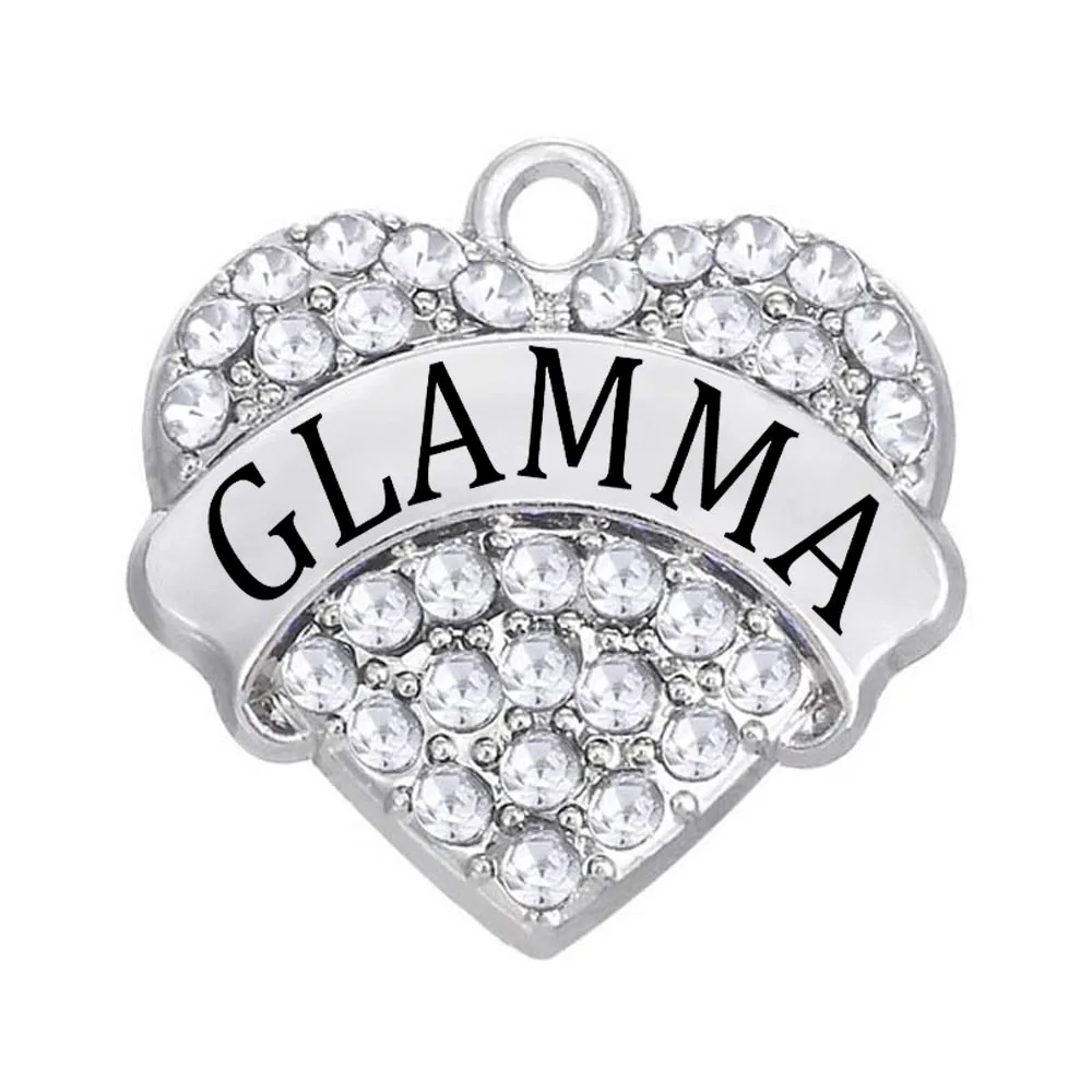 2 Happy New Year Heart Charms Antiqued Silver Word Pendants Rhinestone