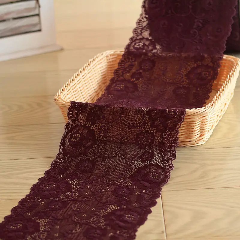 

17cm wide 2 yds/lot, Deep purple Handmade Hair Decoration Wide Elastic Stretch Lace Trim wedding dress skirt lace trim