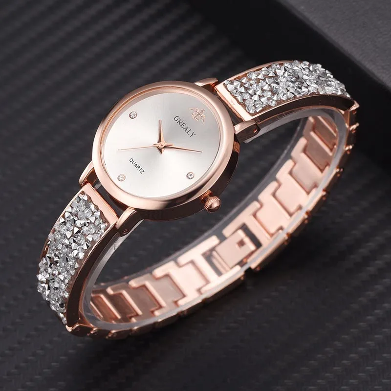 

Women Decoration Quartz Wrist Watch Lady Shining Beads Decor Band Watch CX17