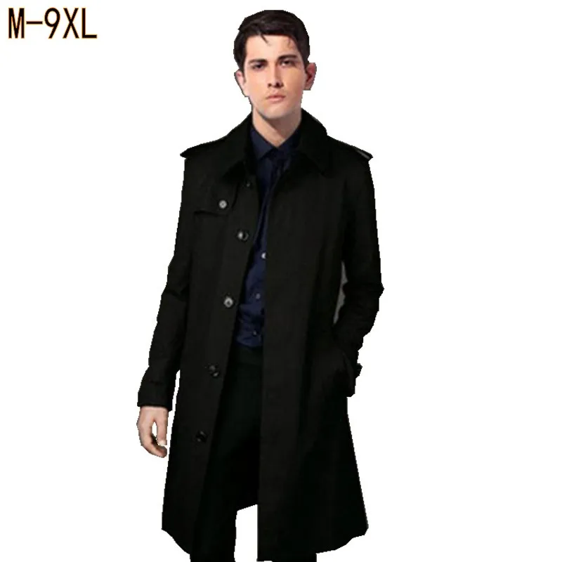 

Spring & autumn plus size men Trench turn-down collar loose Single Breasted X-long casual jacket big size coat 6xl 9xl 8xl