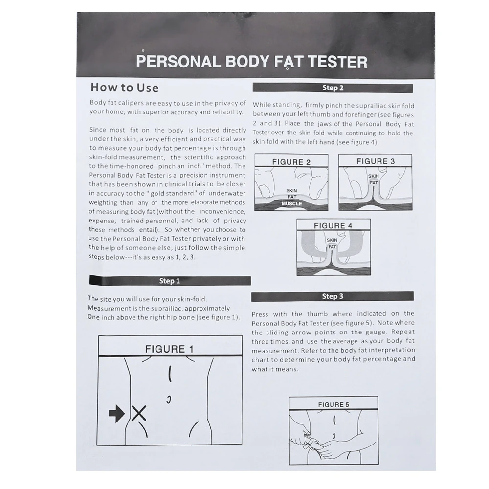 1 pack Personal Fitness Body Fat Massage Caliper Measuring Tester 5