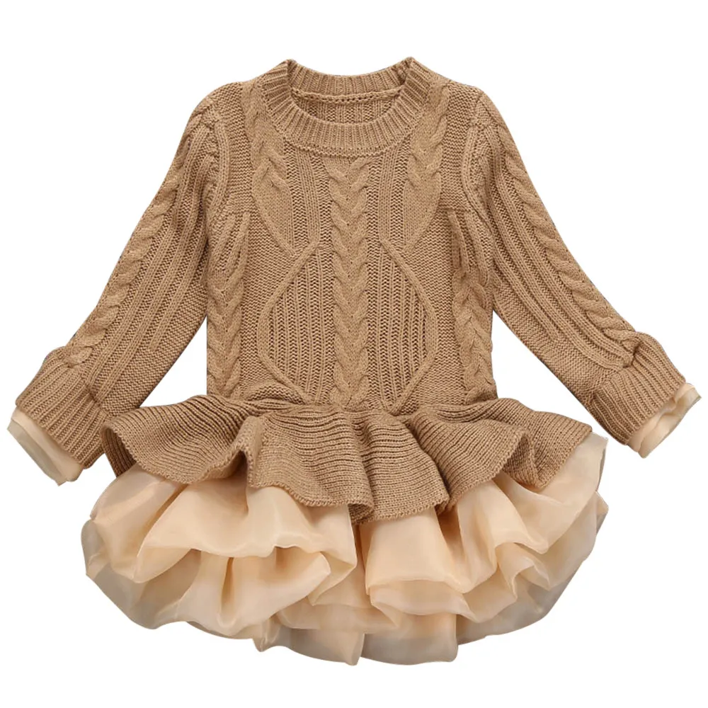Детское платье-свитер, вязаные зимние пуловеры для девочек, топы-пачки «кроше», теплая куртка, Прямая поставка 823