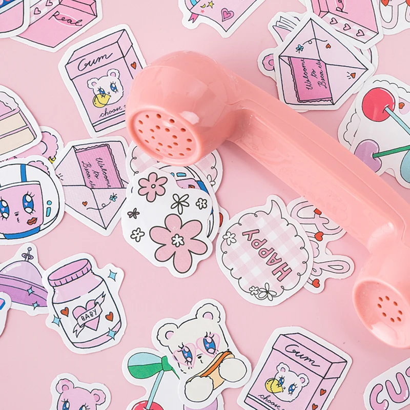 

46 pcs/box Cute pink series sticker adhesive Paper Sticker Decoration diy Handmade Gift Card photo album Scrapbooking Sticker
