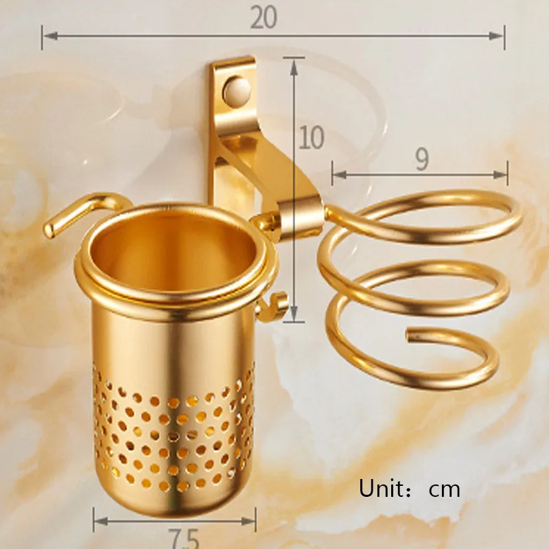 Держатель для фена с чашкой для домашних хозяйств стойка для волос фен Полка Металлический Настенный Держатель Аксессуары для ванной комнаты Золотой фен стойка