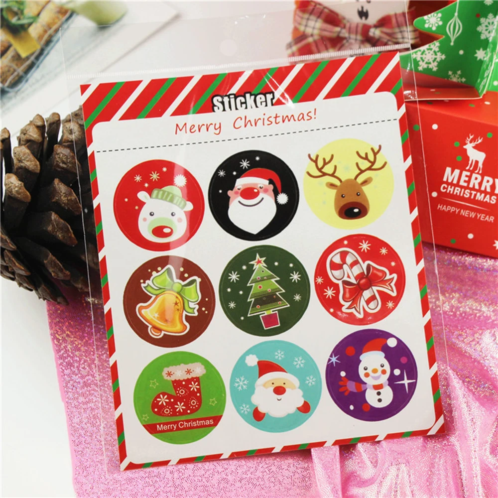 90Pcs Merry Christmas Santa Tree Pattern Gift Kraft Sticker Gift Labels Stickers Sweets Party Seal Sticker Santa Claus